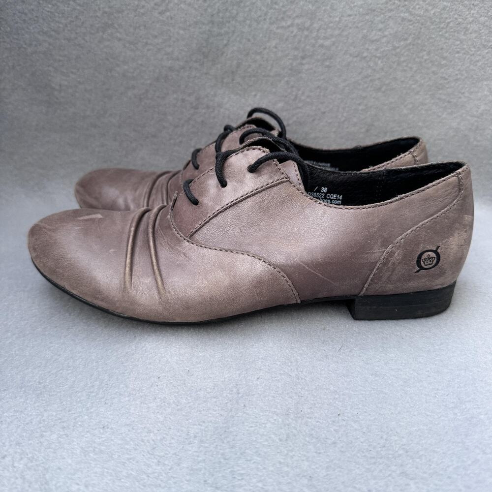 Born Oxford Shoes Womens Size 7 38 Taupe Leather Lace Up Ruched Comfort D36522